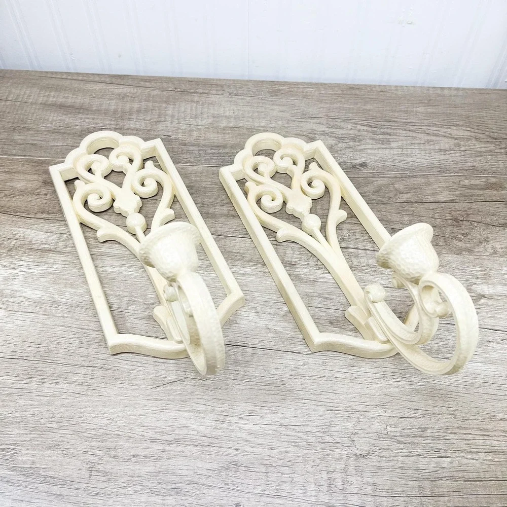 Vintage Beige Sconce Candleholder Set: Burwood Plastic Wall Decor